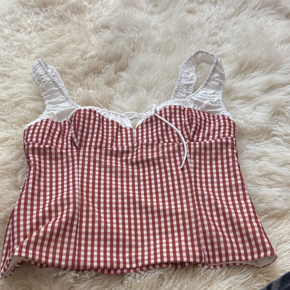 Red and White Gingham Women's Top